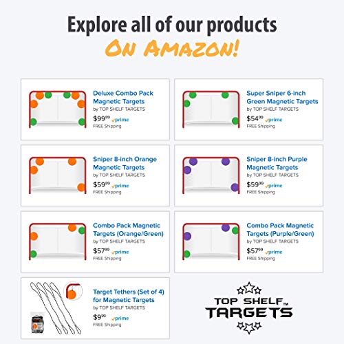 Top Shelf Targets All-Star Bundle Magnetic Shooting Targets (4X Purple 8-inch and 4X Green 6-inch and 8X Target Tethers) for Hockey and Lacrosse Excellent Practice Tool & Training Equipment