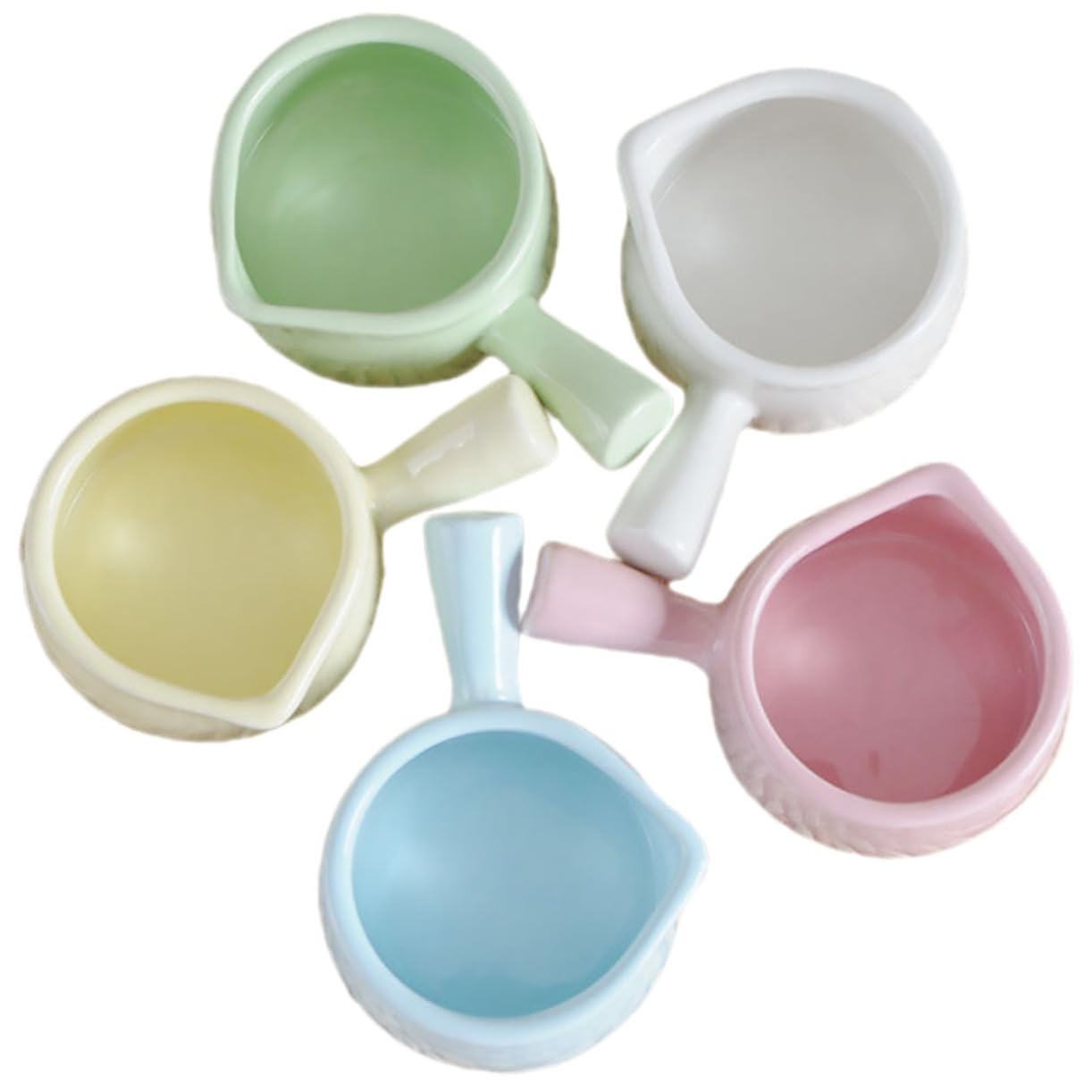 Lot de 5 Petits Pichets à Lait en Céramique 100ml avec Poignée, Design Polyvalent et Bec Unique pour Restaurant ou Café