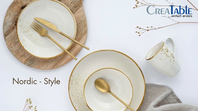 CreaTable, 24973, Serie Nature Collection Creme, 8-teiliges Geschirrset für 4 Personen, Tafelservice aus Steinzeug, spülmaschinen- und mikrowellengeeignet, Qualitätsproduktion Küche, Haushalt & Wohnen