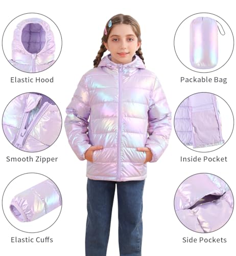Enlifety 4-12T Girls Winter Coat Packable Lightweight Hooded Puffer Jacket3