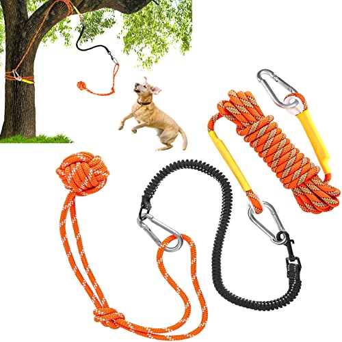 XiaZ Spring Pole Dog Rope Toys - Tug of War Spielzeug mit Bungee und 4,8 m Seil zum Ziehen, Training, Outdoor Bungee Hängespielzeug für Pitbull & kleine bis große Rassen, Solo Play Cover