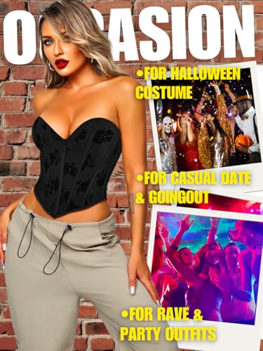 Image of ChiaoLezhee Heart Corset Top For Women, Sexy Concert Outfits Going Out, Strapless Crop Top, Overbust Bustier