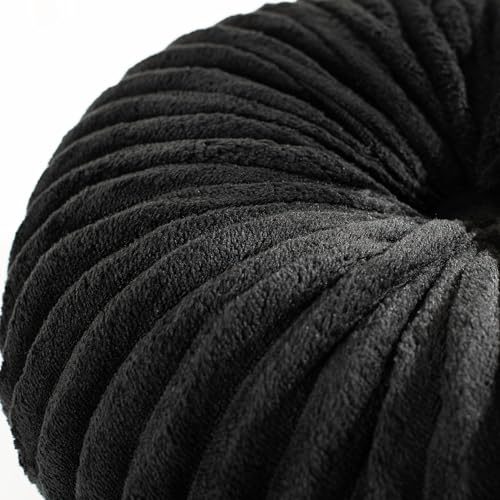 Image of HIG Decorative Round Throw Pillows for Bed Couch -Set of 2 Handcraft Ruched Pumpkin Pillow, Soft and Durable Flannel Floor Pillow for Home Decor, Bed Living Room and Sofa (Black,14.5 inchx14.5 inch)