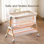 3 in 1 Baby Bassinet,Bedside/Rocking Bassinet for Baby with Waterproof Comfy Mattress and Wheels,7 Adjustable Height Baby Bassinet Bedside Sleeper, Easy Folding Portable Crib for Newborn (Khaki)