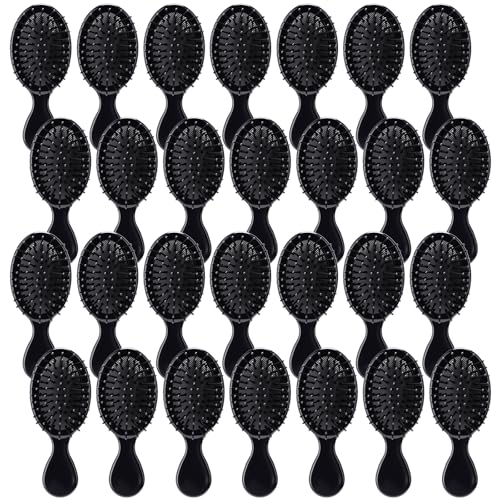 Zopeal 28 Pcs Kids Graduation Gifts Wet Hair Mini Brush Hygiene Supplies Bulk Girl End of School Small Pocket Travel Summer Camp Hairbrush Detangler Soft Bristle Bridesmaid Party Favor(Black)