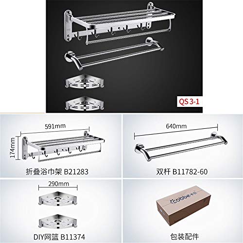 T-YSPJ Bathroom Shelf Bathroom Stainless Steel Towel Stand Bathroom Hardware Pendant Set, QS31