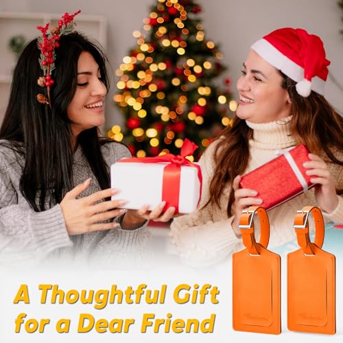 Image of Travelambo 8 Pack Luggage Tags Faux Leather for Suitcases Travel Bag Labels Travel Accessories Essential with Protection Cover ID, Orange, One Size, Elegant and Vibrant