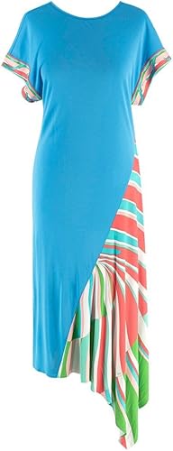 Emilio Pucci Vestido Blanco asimétrico de Manga Corta Azul Segunda Mano