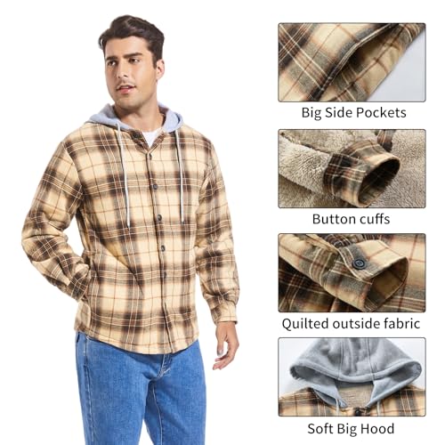 Image of Men's Cotton Plaid Shirt Jacket Fleece Flannel Sherpa Button Down