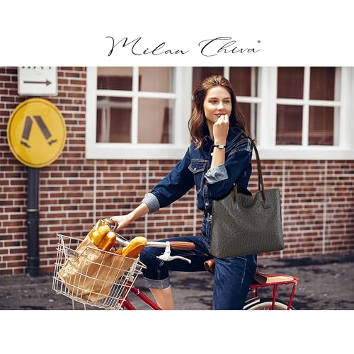 Image of Milan Chiva Tote Bag for Women with Zipper Large Ostrich Vegan Leather Shoulder Purses and Handbags
