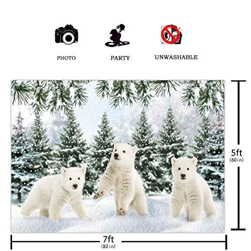 image for Funnytree 7x5FT Polar Bear Backdrop Winter Baby Shower Snowy Forest Ba