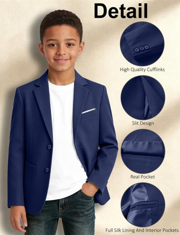 Boys Blazer Formal Slim Fit Suit Jacket for Kids School Sport Coat
