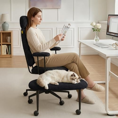 Image of Pinmoco ADHD Cross Legged Office Chair, 3-Zone Back Support, Wide Seat | Ultra-soft plush seat with armrests. Extra-wide for cross-legged & ADHD sitting. 3-zone support: neck, mid-back & lumbar.