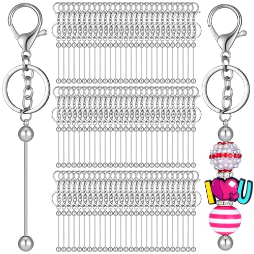 Beadable keychain bars (80 pcs) silver blanks for beads