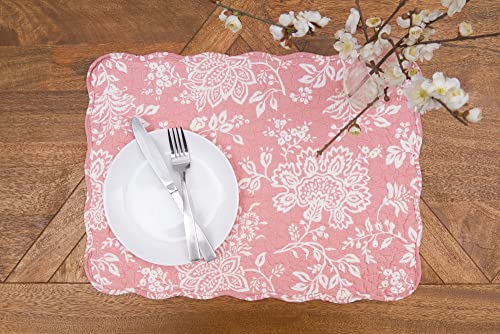 Image of Thea Vintage Pink Flowers 100% Cotton Set of 6 Placemats, 13 inch x 19 inch