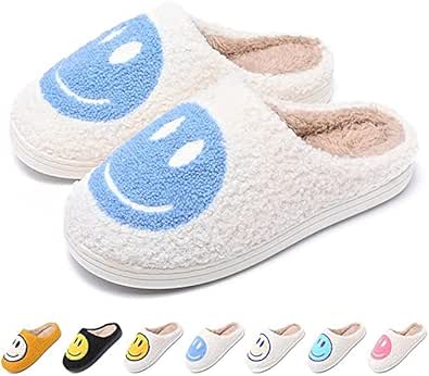 Smile Face Slippers for Women and Men Comfy Warm Plush Slip-On House Slipper for Winter Indoor Outdoor Soft Cushion Non-slip Fluffy Slides Slippers with Memory Foam for Girls Boys detailed view