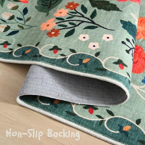 Runner Rug for Hallways Kitchen Rug Non Slip 2'x 6' Washable Rugs with Rubber Backing Soft Floral Carpet Runner for Hallways, Kitchen, Laundry, Bedroom, Bathroom(Green)