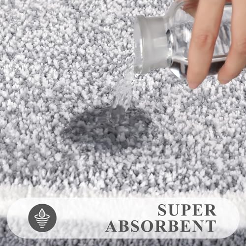 Pauwer Bathroom Rug Sets - 3 Piece Shower Mats with U-Shaped Contour Toilet Mat, Absorbent Microfiber Plush Bath Mats, Non Slip, Machine Washable Shaggy Floor Mats