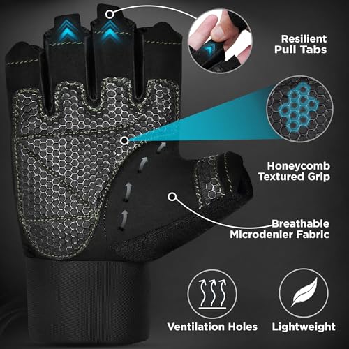 RDX Workout Gloves, 15-Inch Long Support Strap Anti Slip Palm Protection with 3 Wrist Alignment Plates, Powerlifting Deadlifting Bodybuilding Gym Fitness, Weight Lifting Exercise Training, Men Women by RDX - Used condition - Image 4