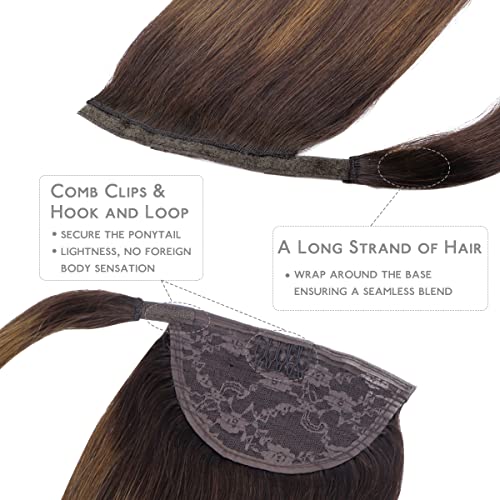 Image of WENNALIFE Ponytail Hair Extension, 20 Inch 80g Dark Brown Mixed Chestnut Brown Ponytail Extension Human Hair Clip in Wrap Around Remy Human Hair Extension Hairpieces