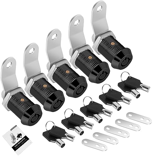 5 Pack RV Cabinet Locks with Keys, 7/8" Black Cam Locks