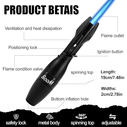 Torch Lighter Jet Flam Lighter Refillable Butane Windproof Adjustable Long Lighters for Candle Grill BBQ Camping (Green) — view 3