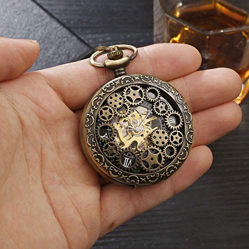 Reloj de bolsillo mecánico steampunk vintage con esfera esqueleto negra 4