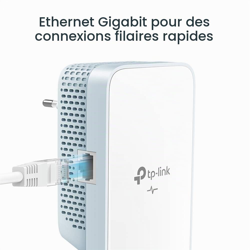 TP-Link TL-WPA1000 Kit Adaptateur Réseau CPL 1000 Mbit/s Ethernet/LAN WiFi Avec 1 Port Gigabit et Prise Intégrée Type F, Boitier Kit de 2