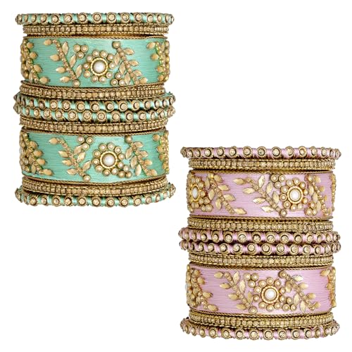 Image of Peora Silk Thread Kundan & Stone Studded Chuda Bangles Set Gift for Women