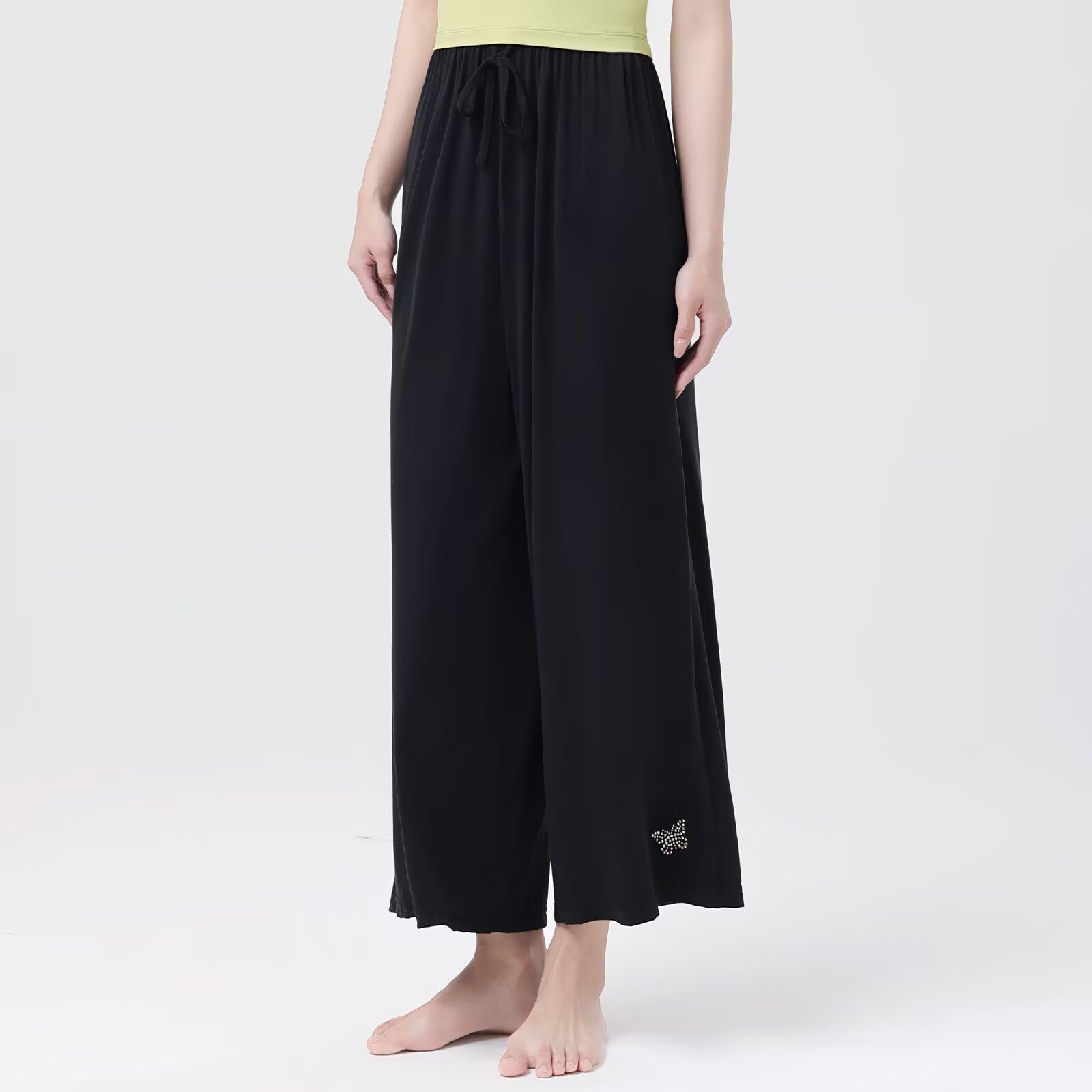 Pantaloni da Danza a Gamba Larga Donna, Pantaloni da Balletto, Pantaloni Sportivi Elasticizzati a Vita Alta con Cintura