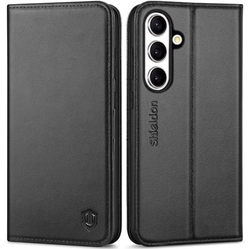 SHIELDON Genuine Leather Wallet Case for Galaxy S25+ Plus 6.7 2025 Black