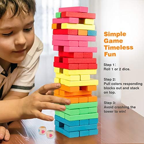 Coogam Wooden Blocks Stacking Game with Storage Bag, Colorful Toppling Tower Building Blocks Balancing Puzzles Toys Learning Educational Sorting Family Games Montessori Toys Gifts for Kids 5 51OCcbKD81L. AC