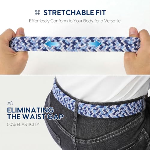 Image of SUOSDEY Men Stretch Braided Belt, Elastic Belt for Jeans Pants Casual Golf Belt 1 3 /8 inch