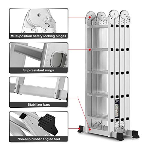 TimmyHouse Multi Purpose 19.5ft Aluminum Telescopic Ladder Heavy Duty Folding Extension