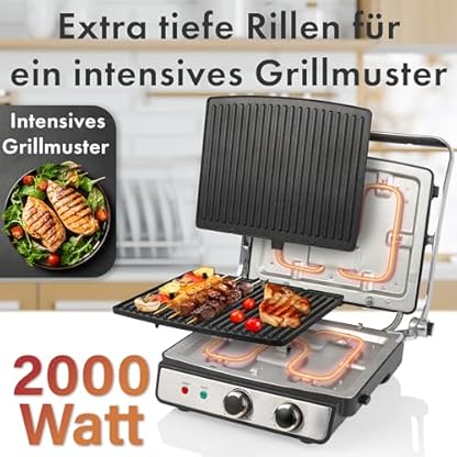 ProfiCook® Kontaktgrill für fettfreies Grillen | Elektrogrill für z.B. Panini, Steaks, Toasts | Elektro Grill mit stufenlos regelbarem Thermostat | Barbecue Grill mit 180° Öffnung | 2000W | PC-KG 1264 – Bild 3
