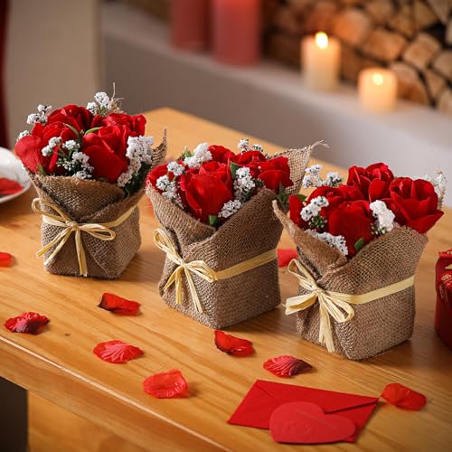 Suncalla 3 Pcs Valentines Artificial Roses in...