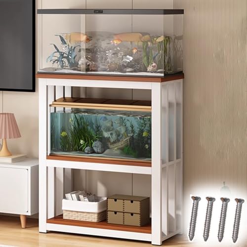 Soporte de Metal Resistente para Acuario con Accesorios, Mueble de Suelo para 2 acuarios, Expositor de Insectos, Color Nogal, 100 x 40 cm (39 3/8 x 15 3/4')