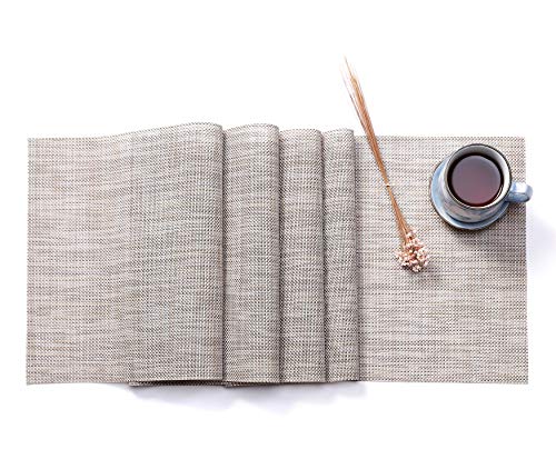 Hysenm Western Style Eco-Friendly Rectangular Heat Insulation PVC Vinyl Weave Table Runner, Beige