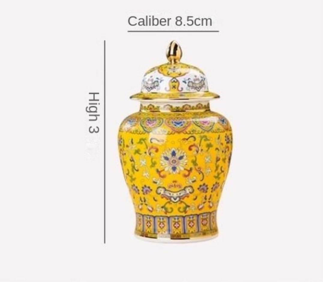 Food Storage Jar,Decorative Jar Ginger Jar Vase Decor Chinese Ceramic Ginger Jar Floral Vases with Lid Gold Enamel Porcelain Vase Temple Jars Tea Storage Jar Ginger Jars St,D-26 * 8.5Cm