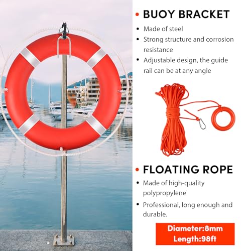 Life Ring, 23" Boat Safety Throw Rings, Life Preserver Ring with Bracket and 98.5 FT Floating Rescue Rope, Orange, 3Pack by WTMORE - Image 3