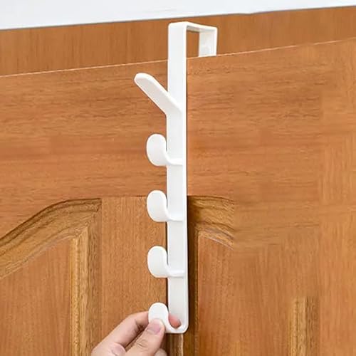 Over The Door Hooks, Bedroom Door Hanger - Clothes Hanging Rack, Plastic Home Storage, Organization Hooks, Purse Holder for Bags Rails (White, 28x9cm)