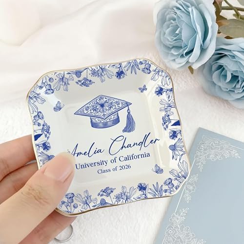 LOVELYPOD Personalized Graduation Trinket Tray, Personalized College Ring Dish, Custom College Grad Gift, 2026 Graduation Gift for Her, High School Gifts, Toile De Jouy - 3