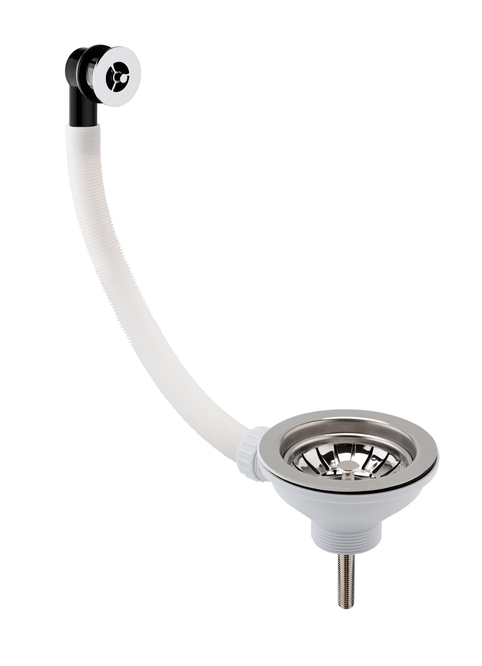 Balterley Chrome Kitchen Sink Waste Kit With Basket Strainer & Round Overflow, 1/2 Inch Sink Waste Pipe, Stainless Steel Kitchen Overflow Kit, 90Mm Standard Fittings - 115 X 115 X 63Mm (Chrome)