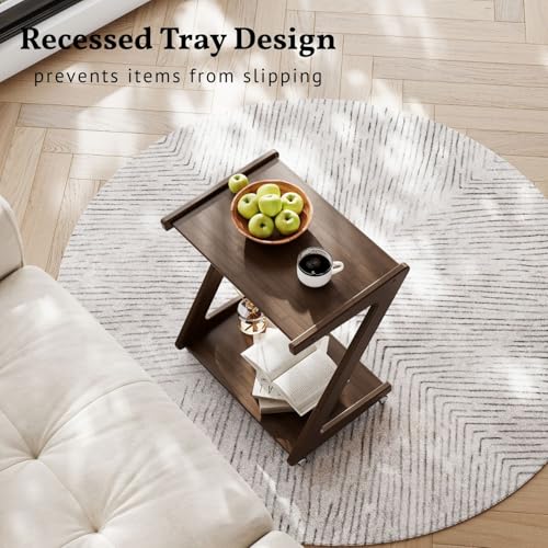 ZIYOO Solid Wood Rolling End Table with Lockable Wheels, Bamboo Couch Side Table That Slides Under Sofa/Bed, Mobile Snack Table for Living Room, Bedroom, Small Spaces, Walnut by ZIYOO - Image 5