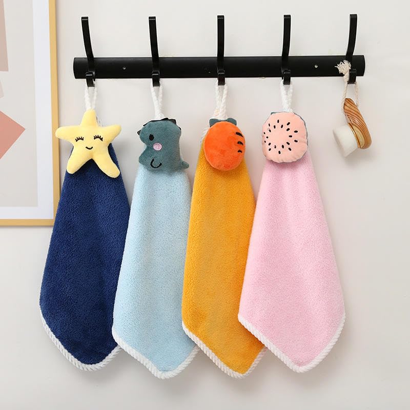 Outlay Home Cute kids Cotton Multicolor Super Absorbent Loop Hanging Napkin|Hand Towel for Washbasin & Kitchen - 38”x25,Pack of 4-image-13