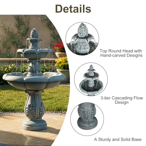 Image of Naturefalls 48 inch Grey Water Fountain Outdoor - Large Waterfall Fountain Outside, 3-Tiers Cascading, Fiber Reinforced Concrete, Indoor and Outdoor Fountain for Garden, Patio, Backyard, Lawn, Yard Decor