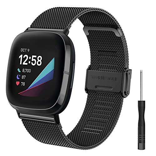 Hatolove Armband für Fitbit Versa 4/Fitbit Versa 3 Damen Herren, Metallarmband aus Edelstahl, Ersatzarmbänder kompatibel...