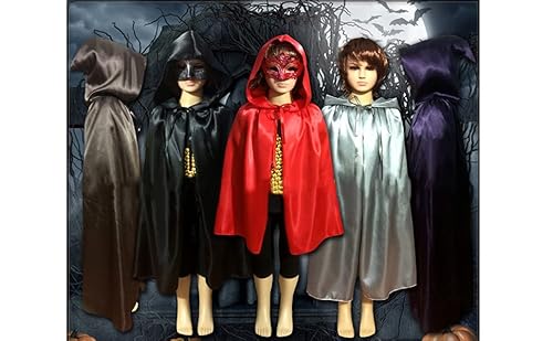 Kids Christmas Halloween Costume Satin Hooded Party Cloak With Hood Vampire Witch Cosplay Cape Robe For Children 8-16 Y (Black) #TOP2