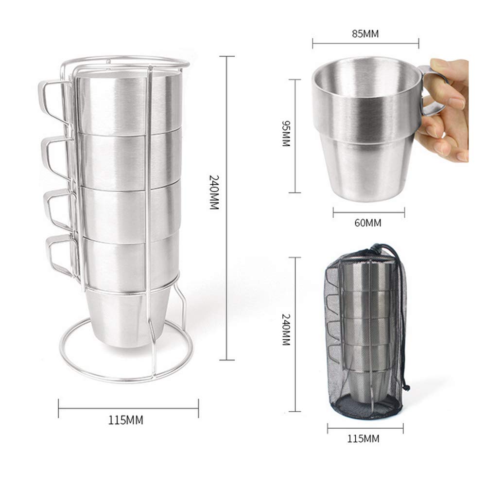 Kubek ze stali nierdzewnej 300 ml (zestaw 4 szt.) Premium do układania w stos kubki do kawy, na zewnątrz, na kemping i do aktywności wewnątrz pomieszczeń, kubek termiczny ze stali nierdzewnej