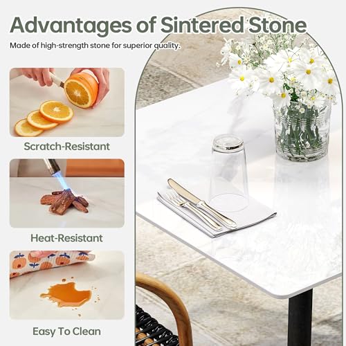 ZL ZELing 90cm Quadratische Tischplatte aus weißem gesintertem Stein - Ganzjährig, für drinnen und draußen, geeignet für ESS-, Kaffee- und Beistelltische